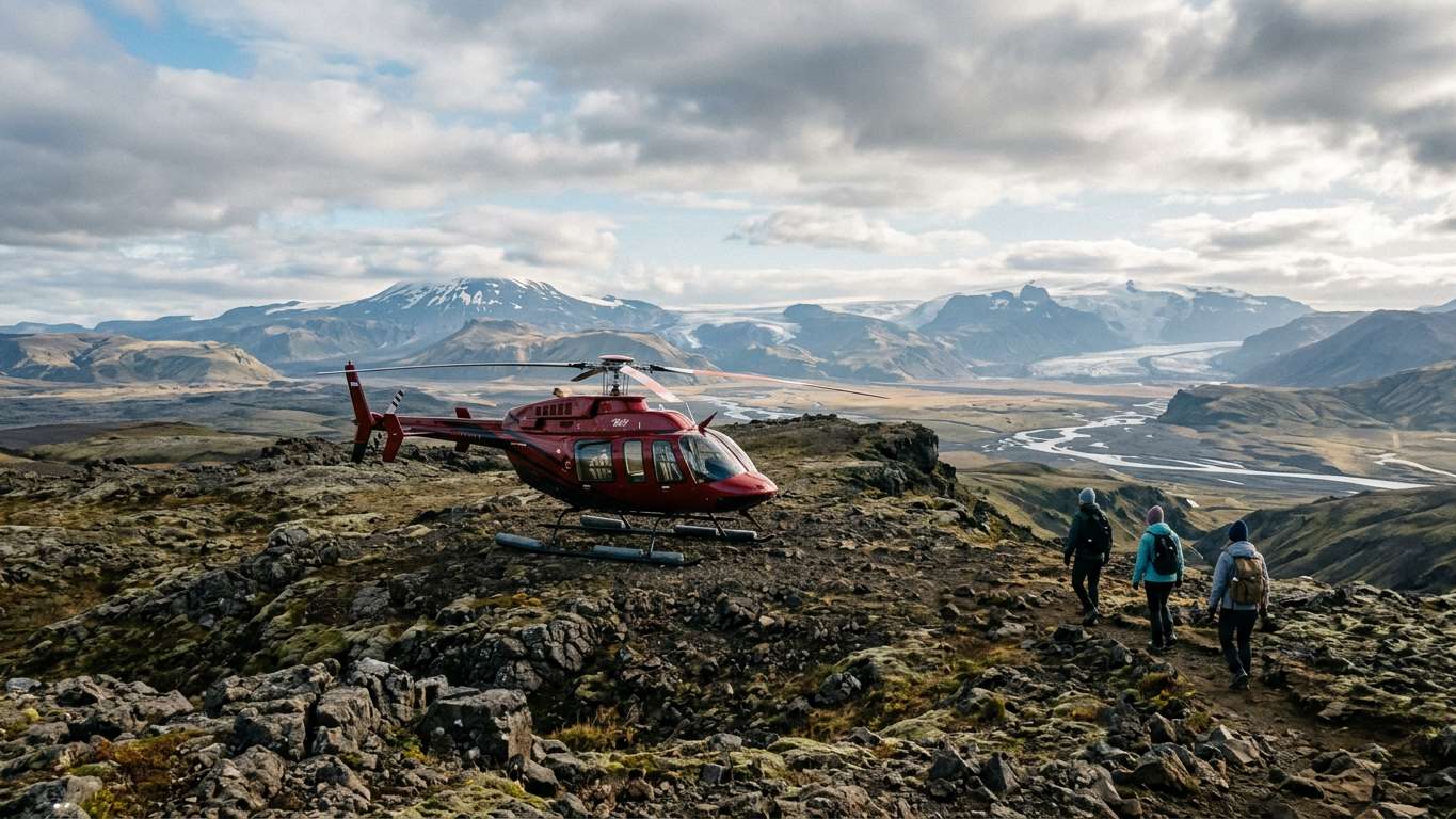 Flying Over Iceland's Volcanic Plateau and Glaciers by Helicopter